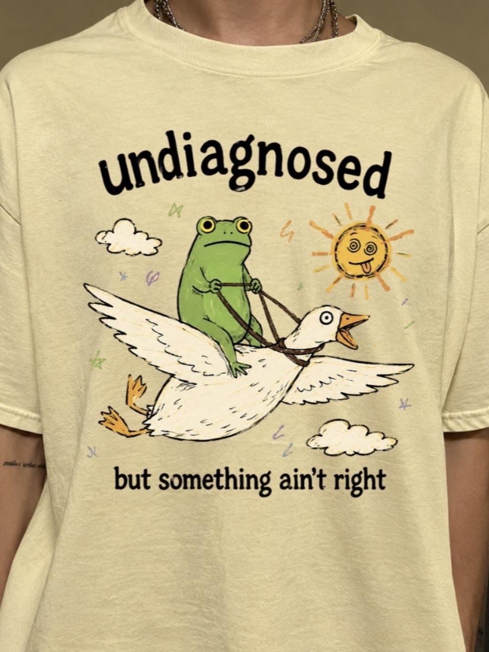 Undiagnosed But Something Ain't Right Frog Riding Duck Meme Graphic Tee